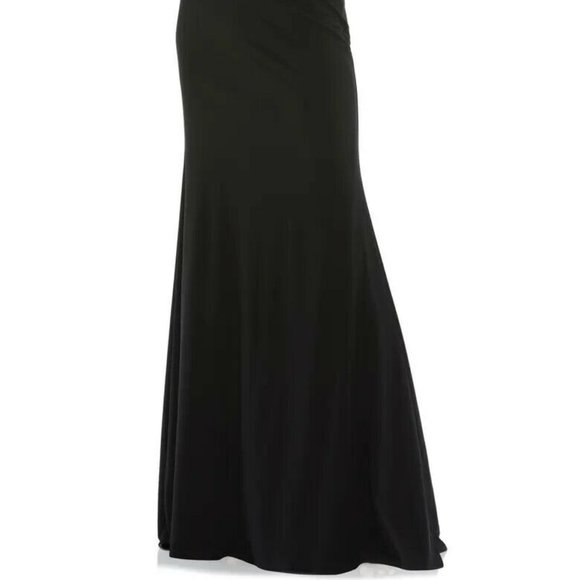 Mac Duggal Black One-Shoulder Long Sleeve Jersey Trumpet Gown - Picture 2 of 5